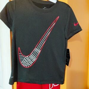 Nike Kids Charcoal Tee with Red and White Swoosh